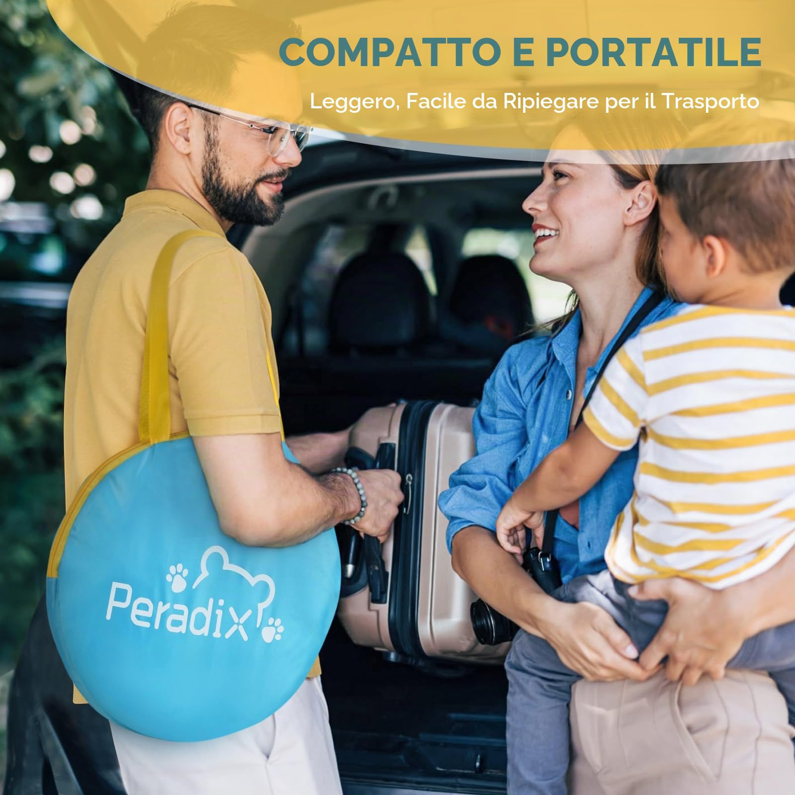 Peradix Piscina per bambini 4 in 1, con protezione dai raggi UV, tenda da spiaggia con zanzariera, tenda da gioco portatile, per la protezione solare estiva per anni (blu e giallo)