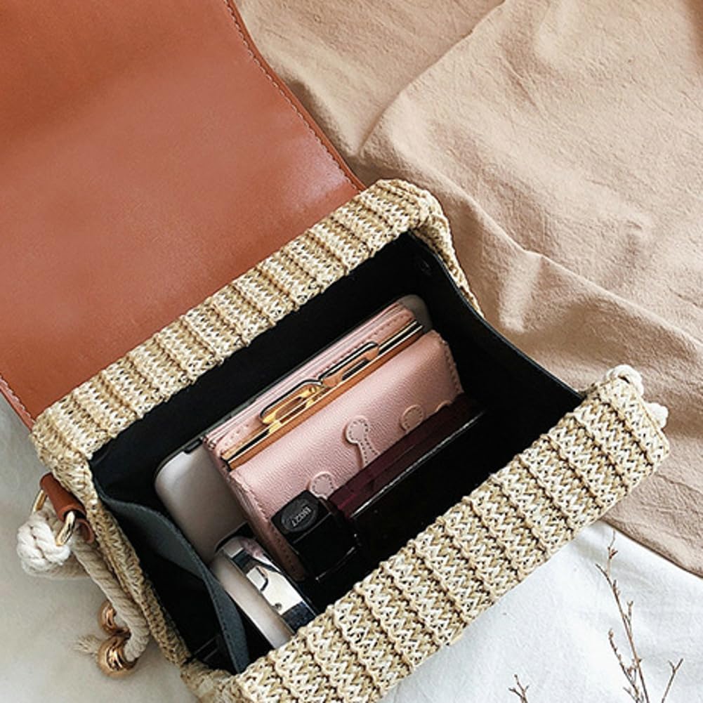 Straw Square Bag Straw Beach Bags For Women Rattan Purses Summer Straw Crossbody Purse Tote Bag Handbag Shoulder Bag 2025