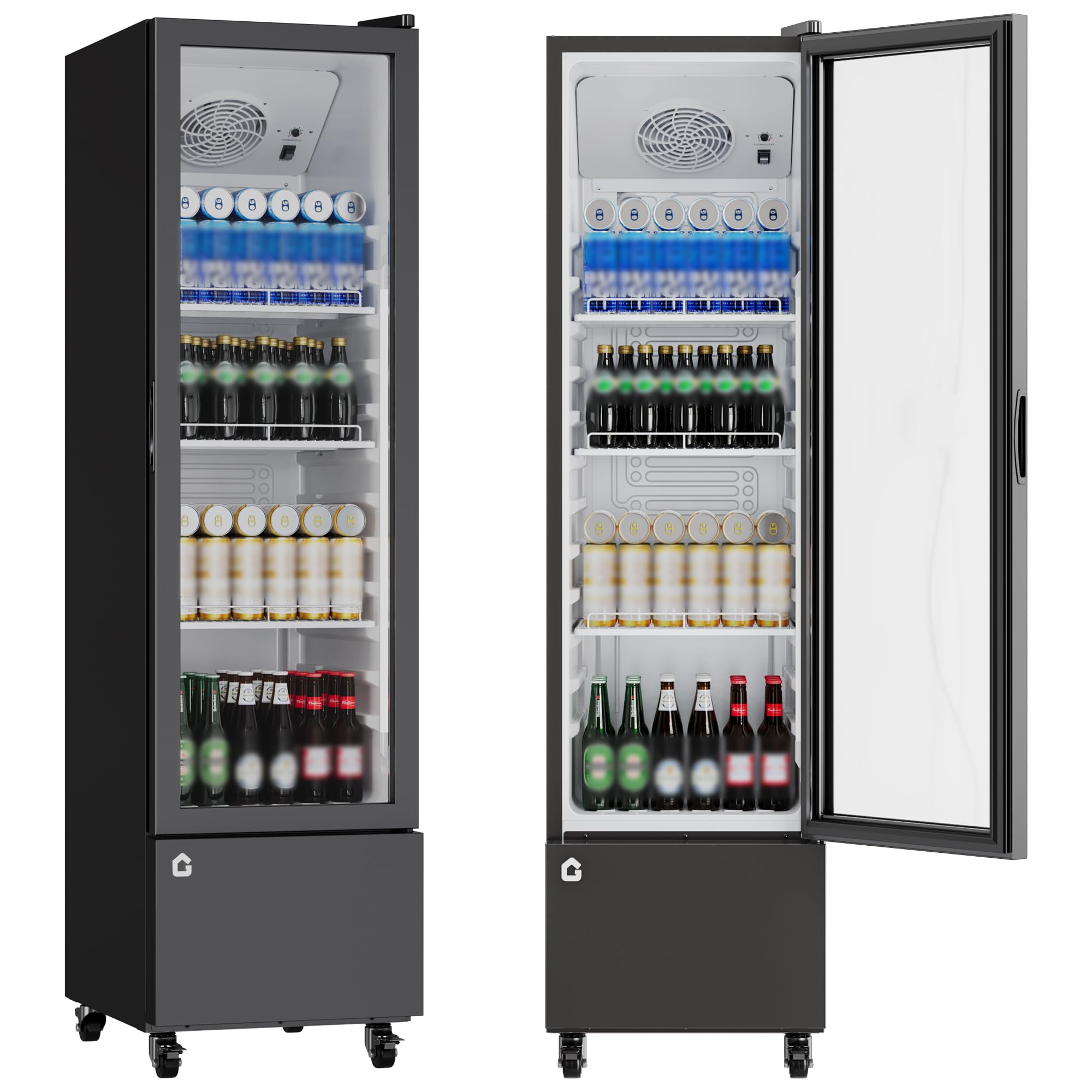 Garvee Commercial Beverage Refrigerator, One Glass Door Display Refrigerator with 360° Circulation Cooling, Frost-Free, Adjustable Shelves Merchandiser Fridge Upright Cooler, Energy-Saving Comp
