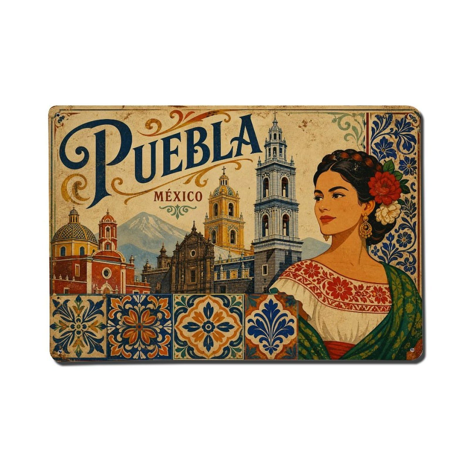 Huiyhb 8X12inch(20X30cm) Vintage Travel Mexico Puebla Metal Tin Sign