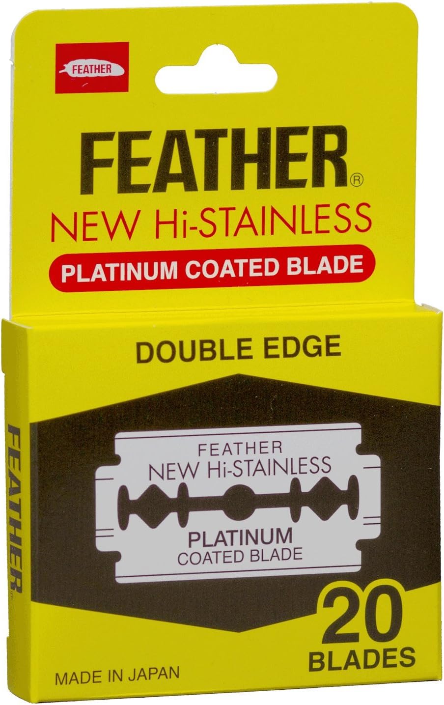 Feather New Hi-Stainless Platinum Coated Double Edge Blade (1 Pack x 20 Blades)