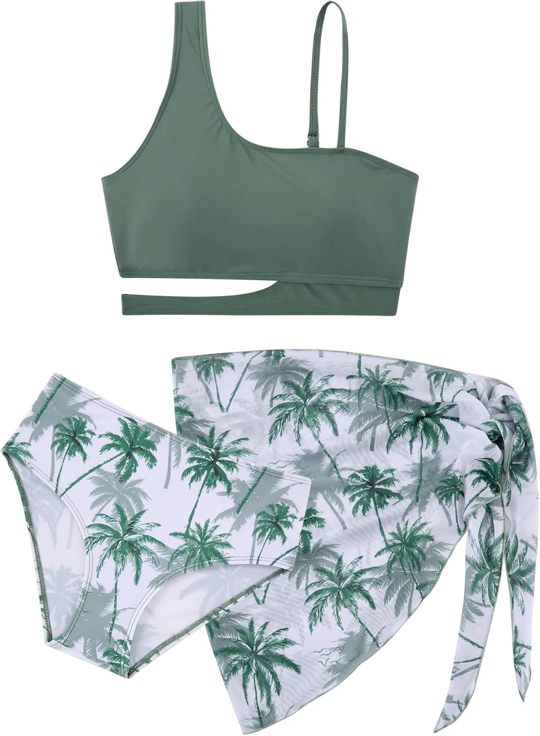 ALISISTER Girls Swimsuits 3 Piece Cutout Bikini for Teens Adjustable Straps Quick Dry Bathing Suit with Cover Ups 7-16T