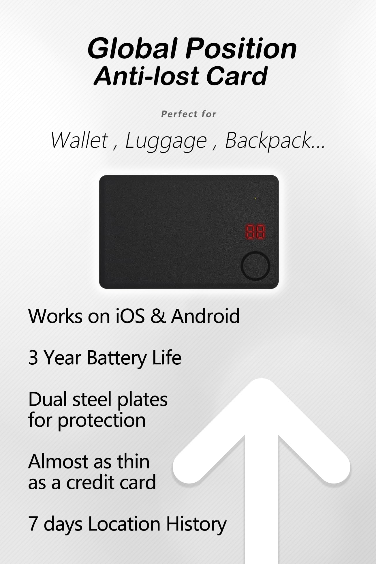 Smart Tracker Card, Global Locator Tracking Device,Works for iOS and Android?Item Finder for Wallet, Keys, Luggage, Bags and More