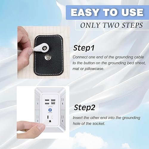 Miniatura 3 de Funda de almohada con cable de conexión a tierra de 15 pies, funda de almohada conductora de fibra plateada para un mejor sueño, aumenta la energía