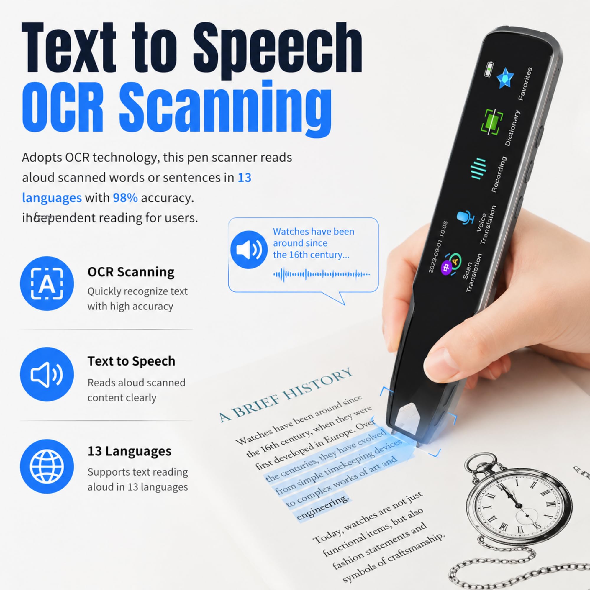 Übersetzungs Stift Scannen mit Text-zu-Sprache für Schule Reisen | Stift Scanner Übersetzungsstift Lesestift 112 Sprachen mit Sprach-zu-Text-Übersetzung, Online/Offline für Legasthenie