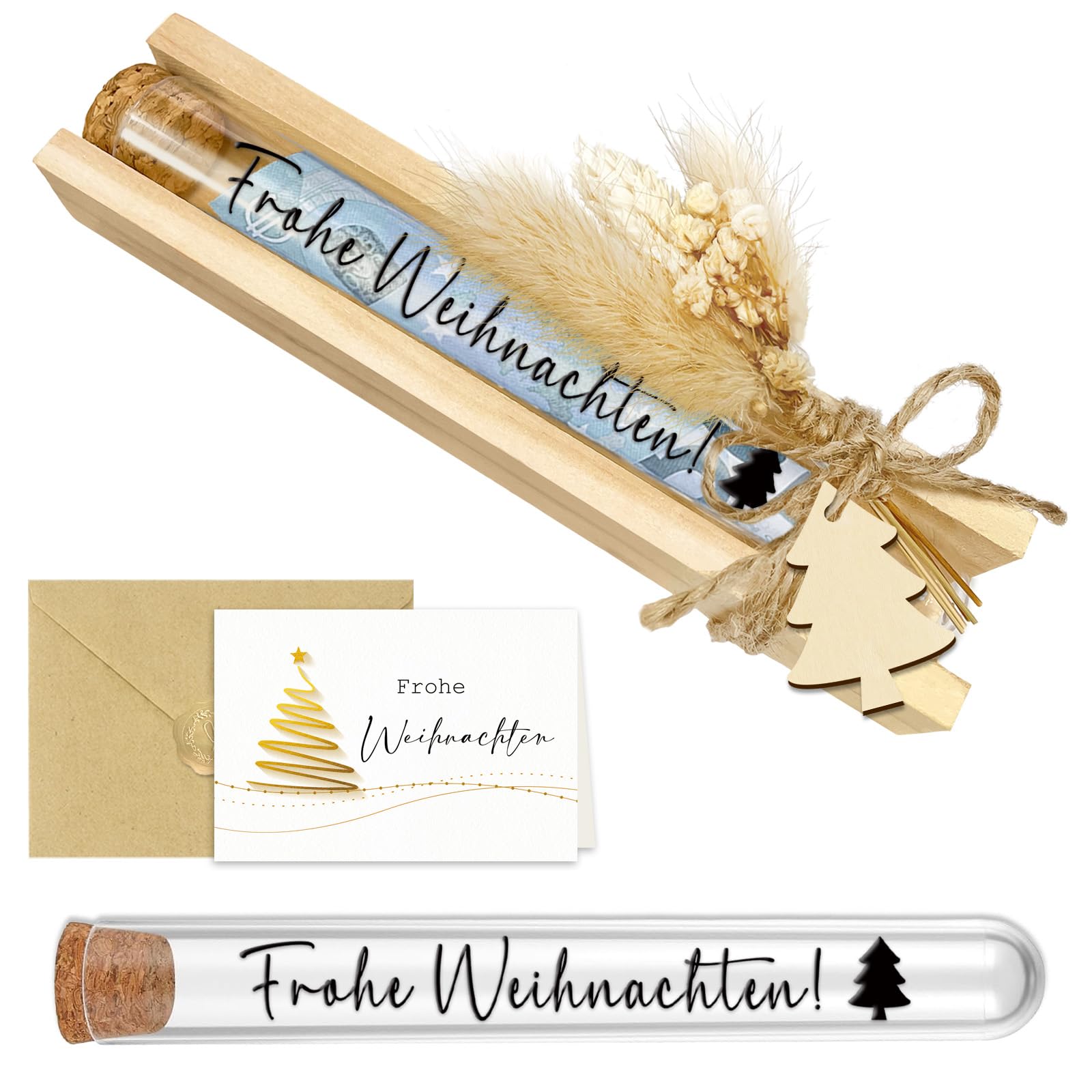 Geldgeschenk Weihnachten Verpackung Geschenkbox mit Trockenblumen & Karten, Wunscherfüller Weihnachtsgeschenke für Frauen Männer Kinder Familie Kollegen Freunde, Gutschein Geldgeschenke Verpackung