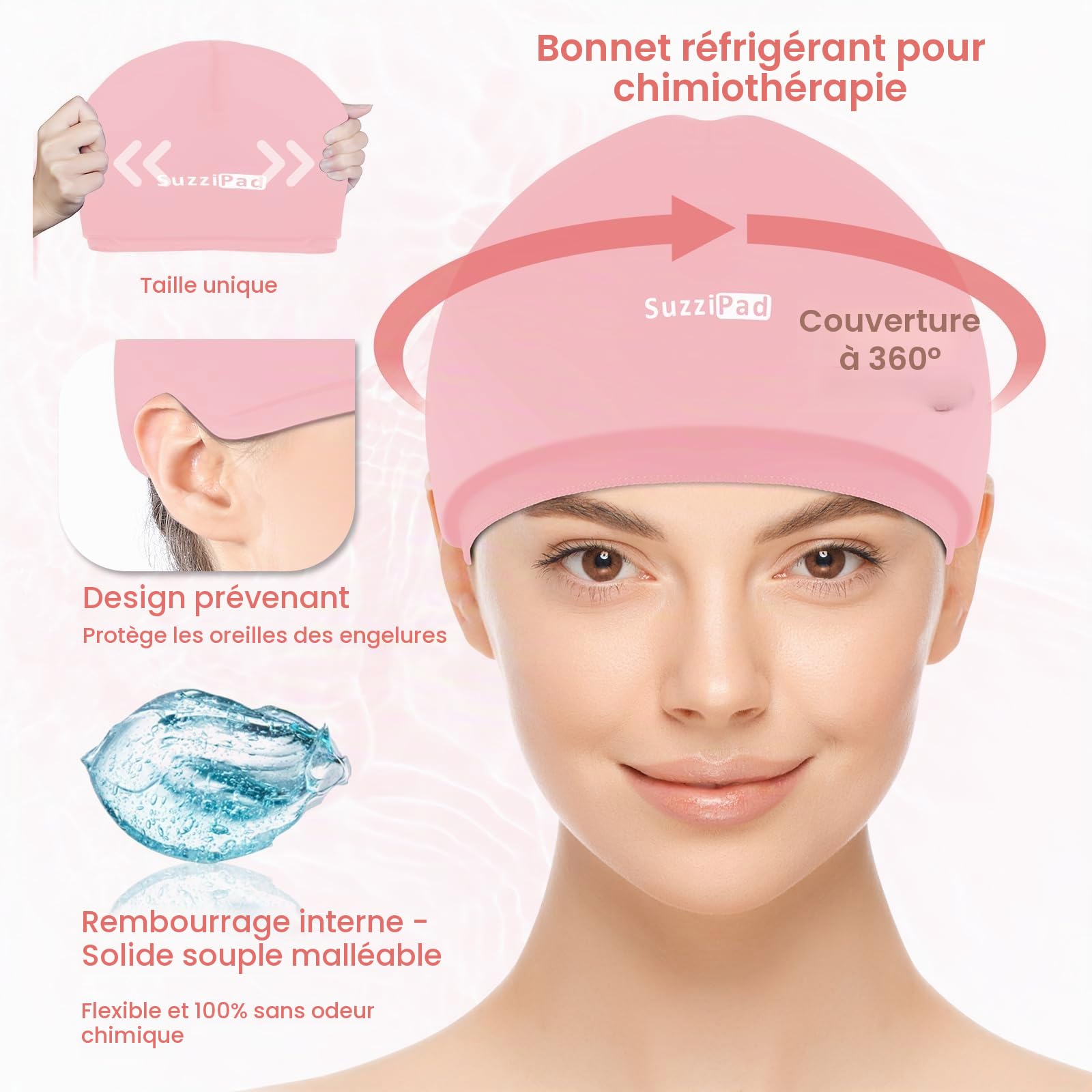 SuzziPad Ensemble de soins de chimiothérapie pour homme et femme, gants rafraîchissants, chaussettes et bonnets froids pour chimiothérapie, idéal pour l'inconfort de la tête, des mains, des pieds, S/M