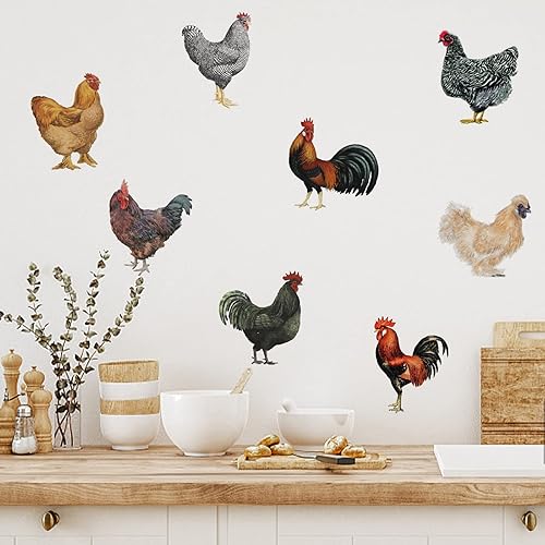 Miniatura 2 de PLIGREAT 8 calcomanías de pared de gallinas de gallo, vinilo removible para cocina, despensa, sala de juegos, guardería, granja, decoración de