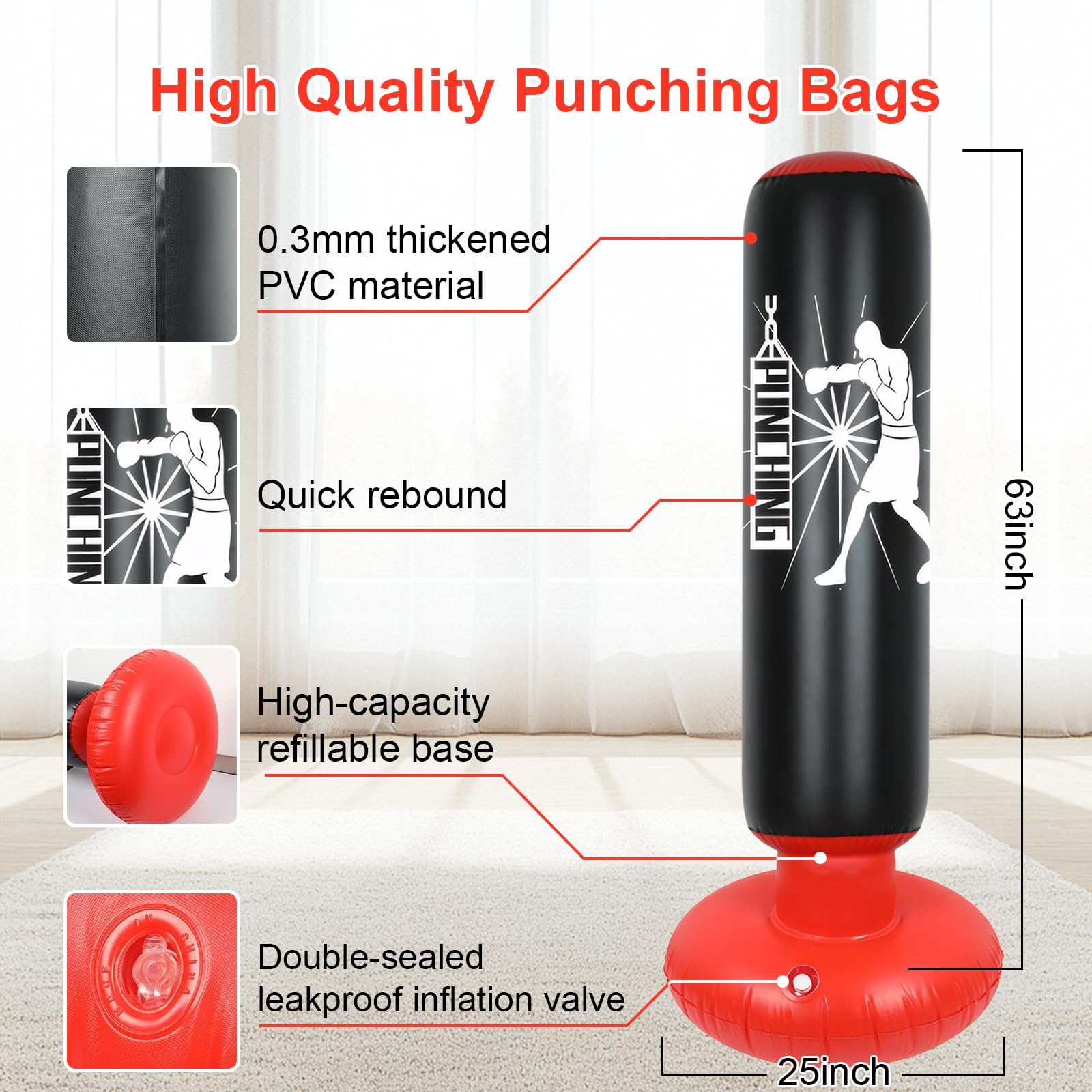 Qoosea Sacco da Boxe per Bambini, 160cm Stabile Pungiball Bambini Gonfiabile con Guantoni da Boxe, Pratica di Taekwondo Karate Attrezzatura da Allenamento MMA, Regalo per 3-12 Ragazzi Ragazze