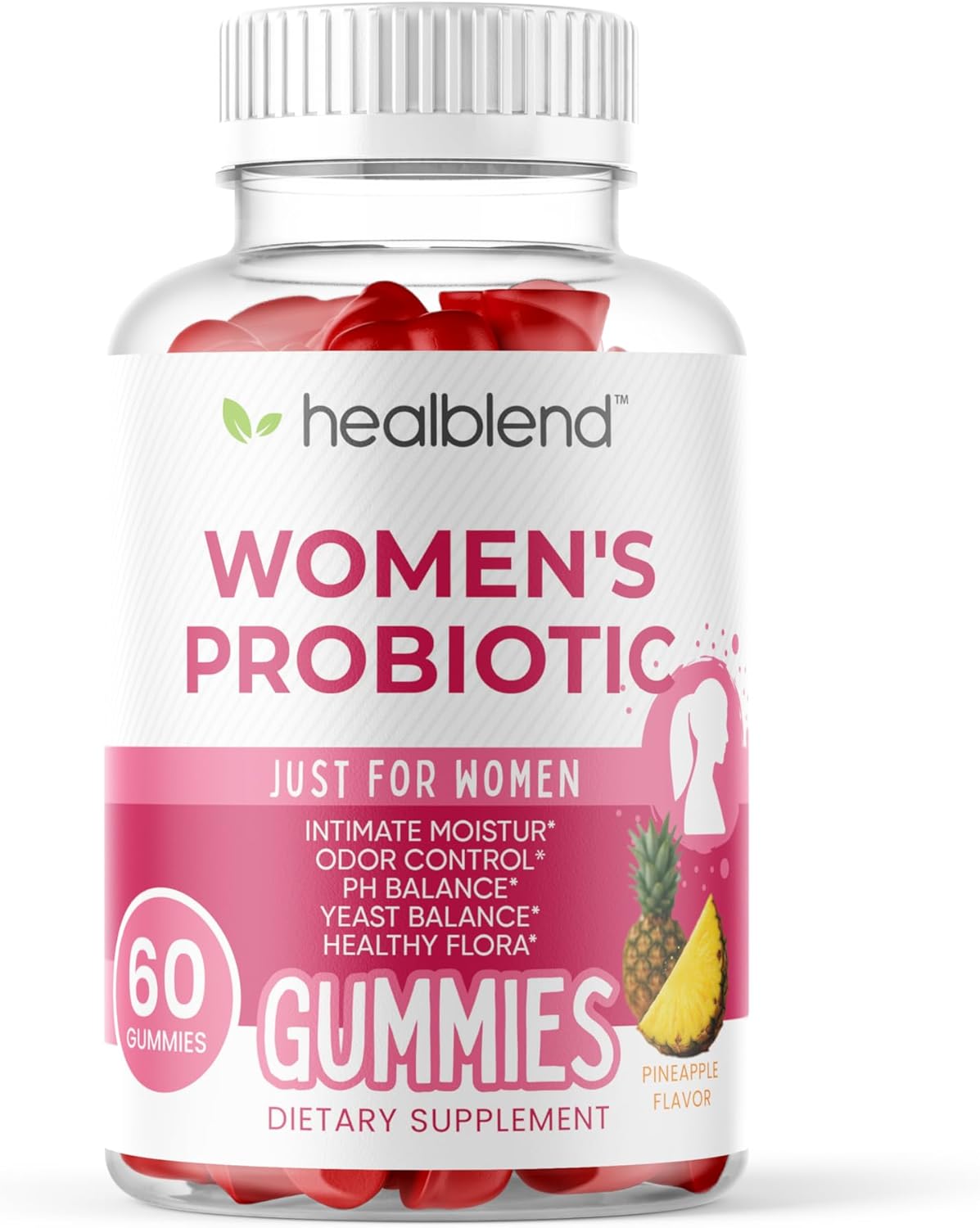 healblend Women’s Probiotic Gummies – Supports Intimate Health, Odor Control, pH & Yeast Balance, Digestive & Immune Support – Daily Probiotic Supplement for Women – Pineapple Flavor – 60 Count (1)