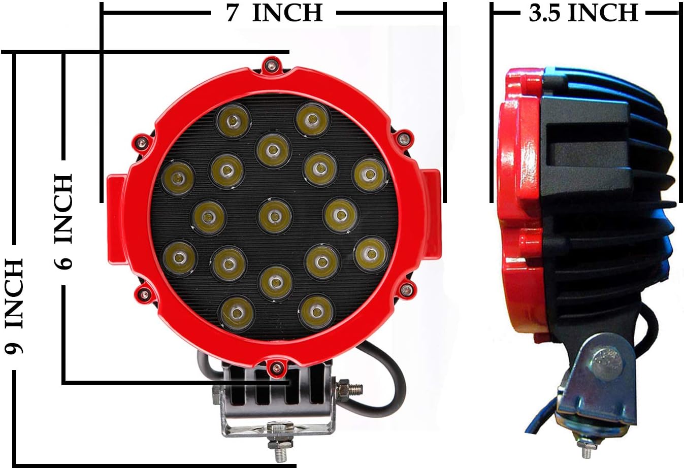 Black Horse Atlas Roll Bar Incl. Pair of 7.0" Dia. Led Lights w/Red Trim Rings Black Compatible with 2005-2021 Nissan Frontier-ATRB7BK-PLR