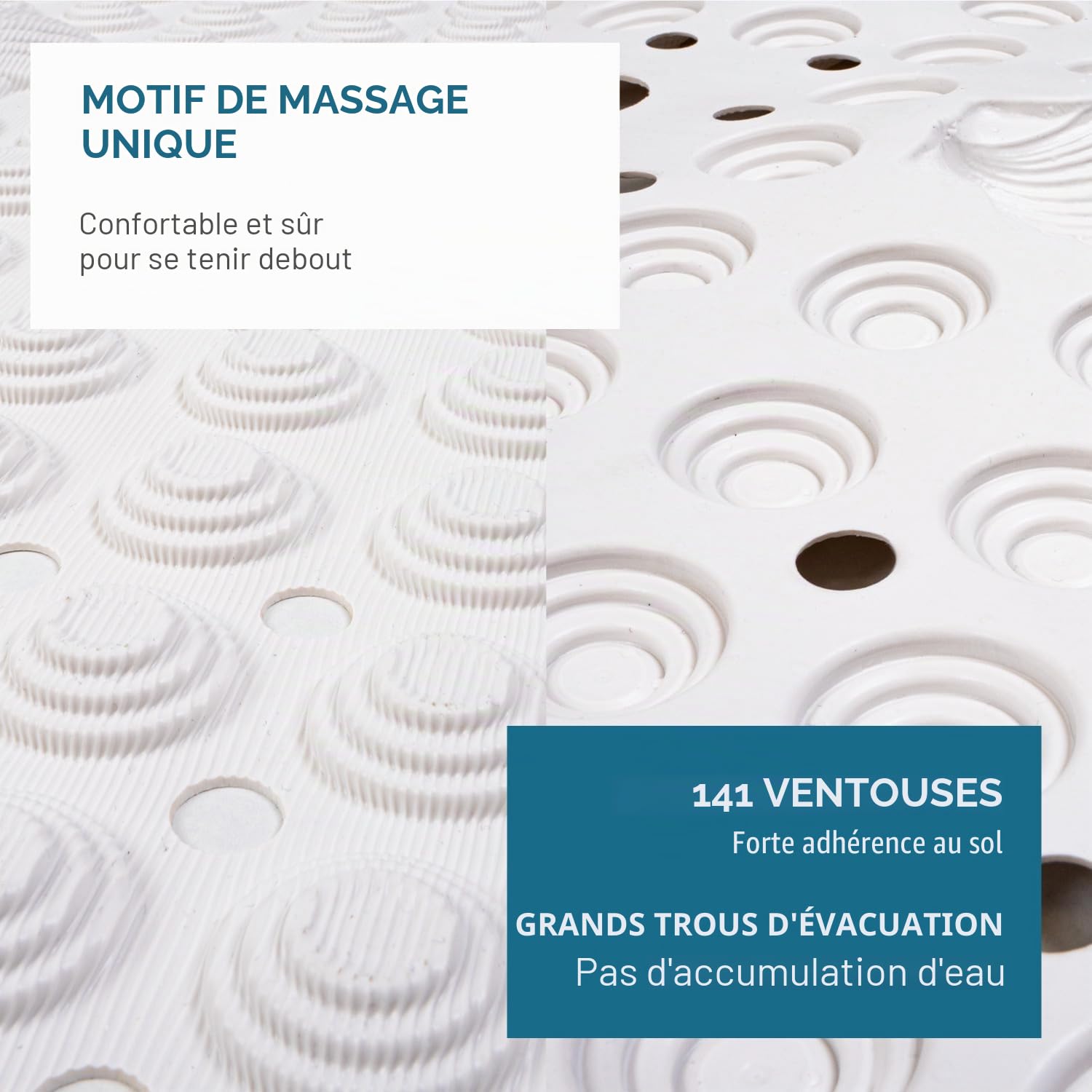 Tatkraft Shell - Tapis de Douche d'angle 58 x 58 cm, fabriqué en Italie, Anti-moisissure, Tapis de Douche antidérapant en PVC, épais Parfait pour Les Personnes âgées et Les Enfants, Blanc