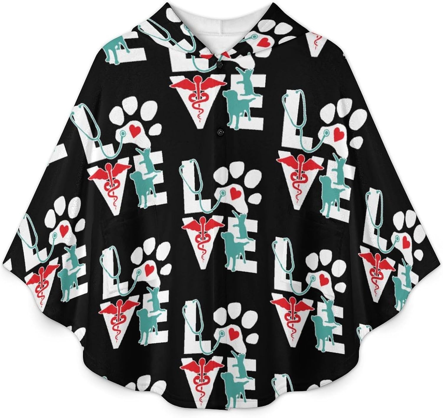 Veterinarian Love Cat And Dog Veterinary Wearable Blanket with Hooded Flannel Blankets Cape with Pocket