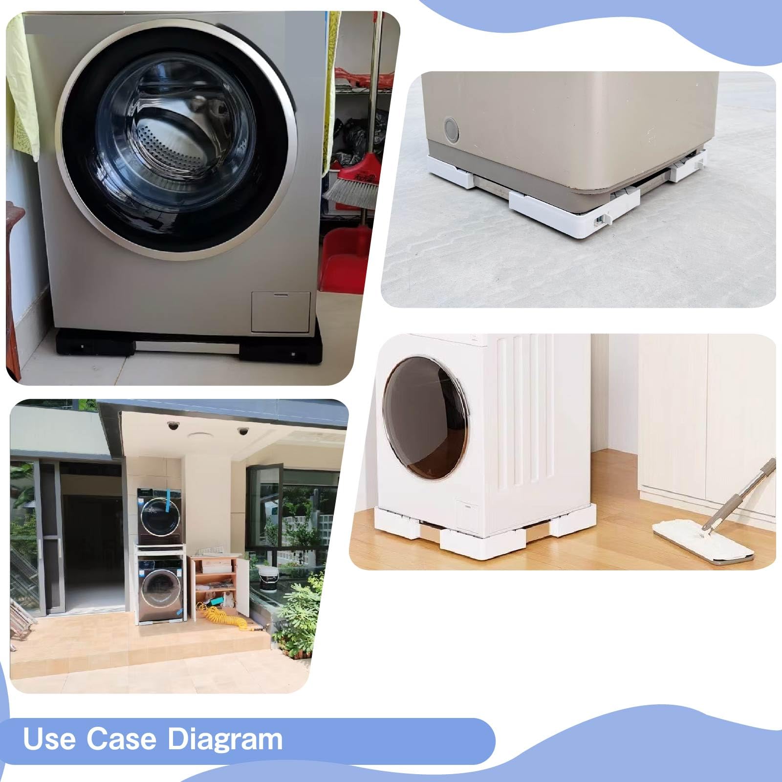 Base anti-vibración con ruedas Antideslizantes Soporte Lavadora Secadora para mover fácilmente la lavadora o secadora Ancho 45-65cm Base de Muebles y Exterior Blanco