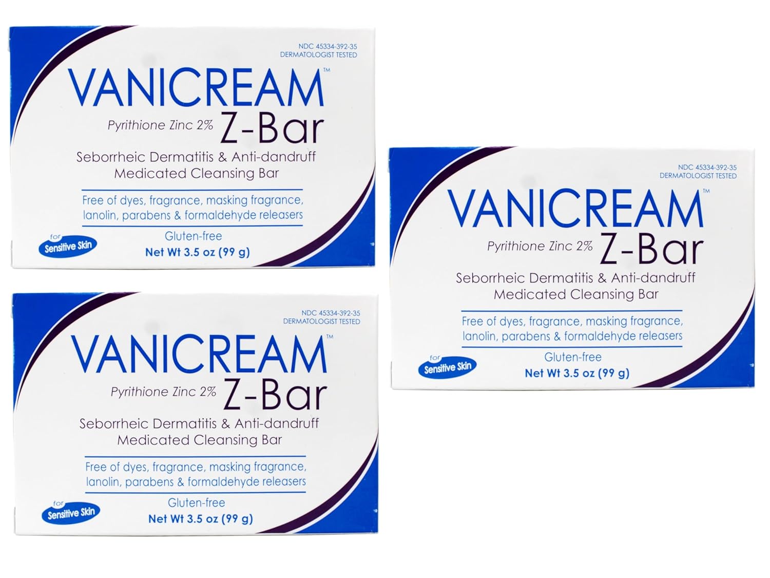 Vanicream Z-Bar Medicated Cleansing Bar, Pyrithione Zinc 2% for Seborrheic Dermatitis & Dandruff, Soap-Free, Gluten-Free, 3.5 oz (Pack of 3) Vanicream Z-Bar Medicated Cleansing Bar, Pyrithione Zinc 2% for Seborrheic Dermatitis & Dandruff, Soap-Free, Gluten-Free, 3.5 oz (Pack of 3)