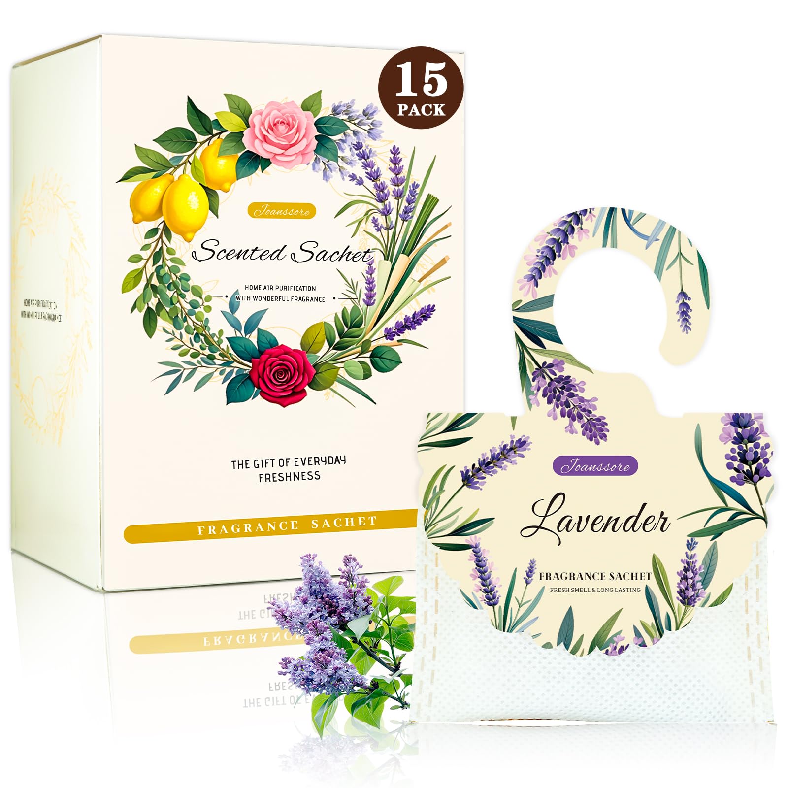 15 Packs Lavender Scented Sachets Bag for Drawers and Closets, Air Freshener for Home Fragrance Sachet, Long-Lasting Hanging Closet Deodorizer Smell