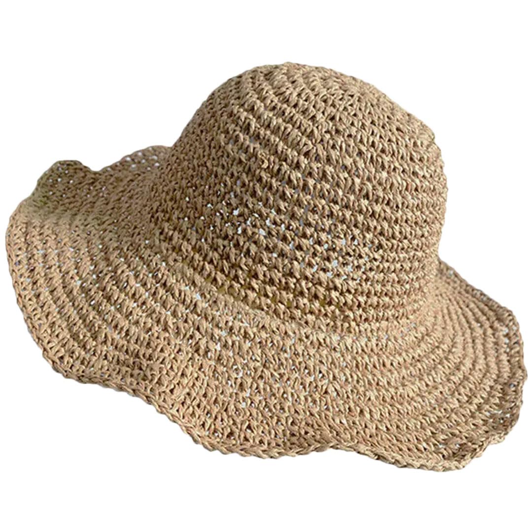 LCUVIMPEX Bucket Hats， Women Solid Straw Foldable Wide Brim Sun Hat Bowknot For Beach Hiking Multicolor(Khaki)