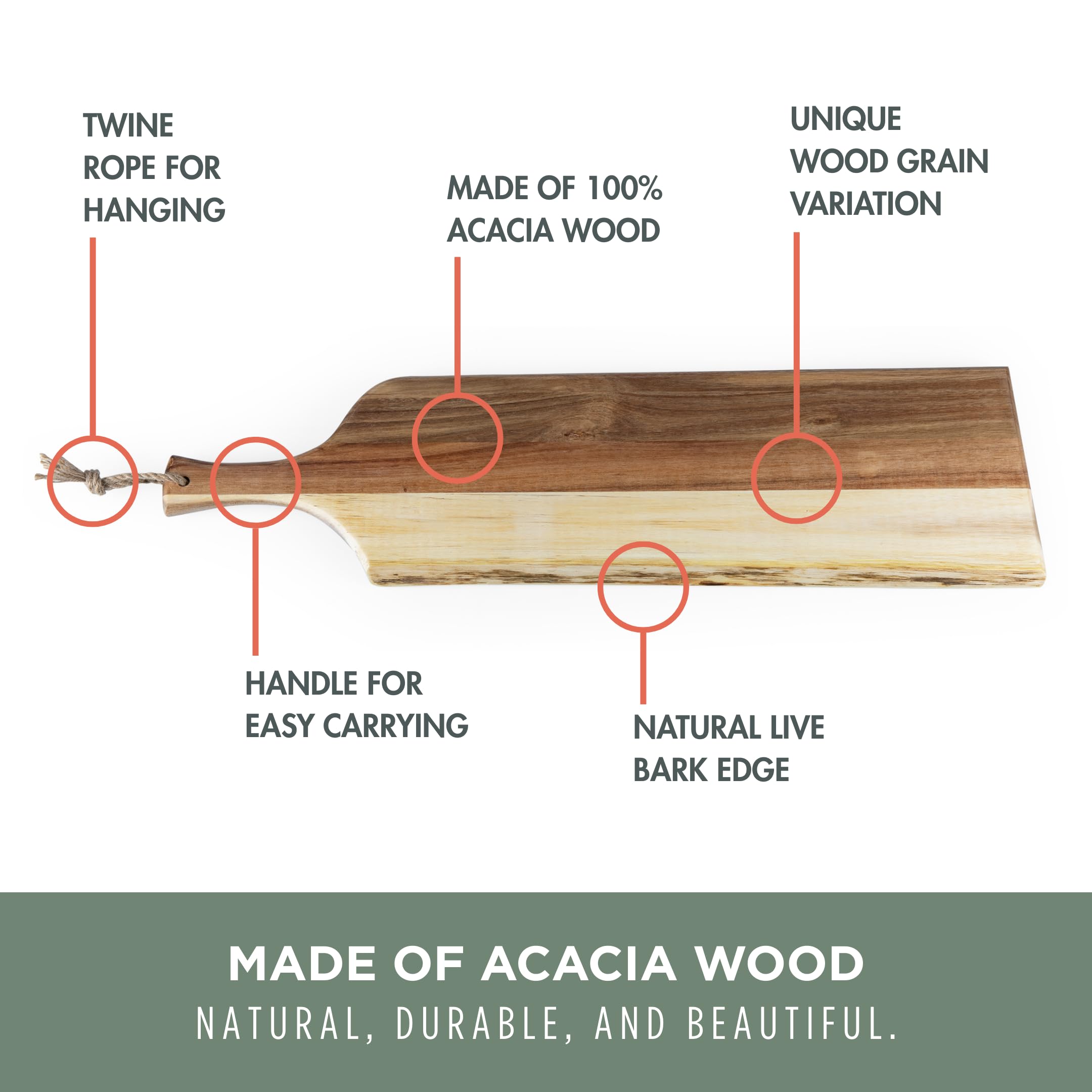 TOSCANA - Una marca de Picnic Time 892-30-512-000-0 - Tabla de servir de madera de acacia artesanal