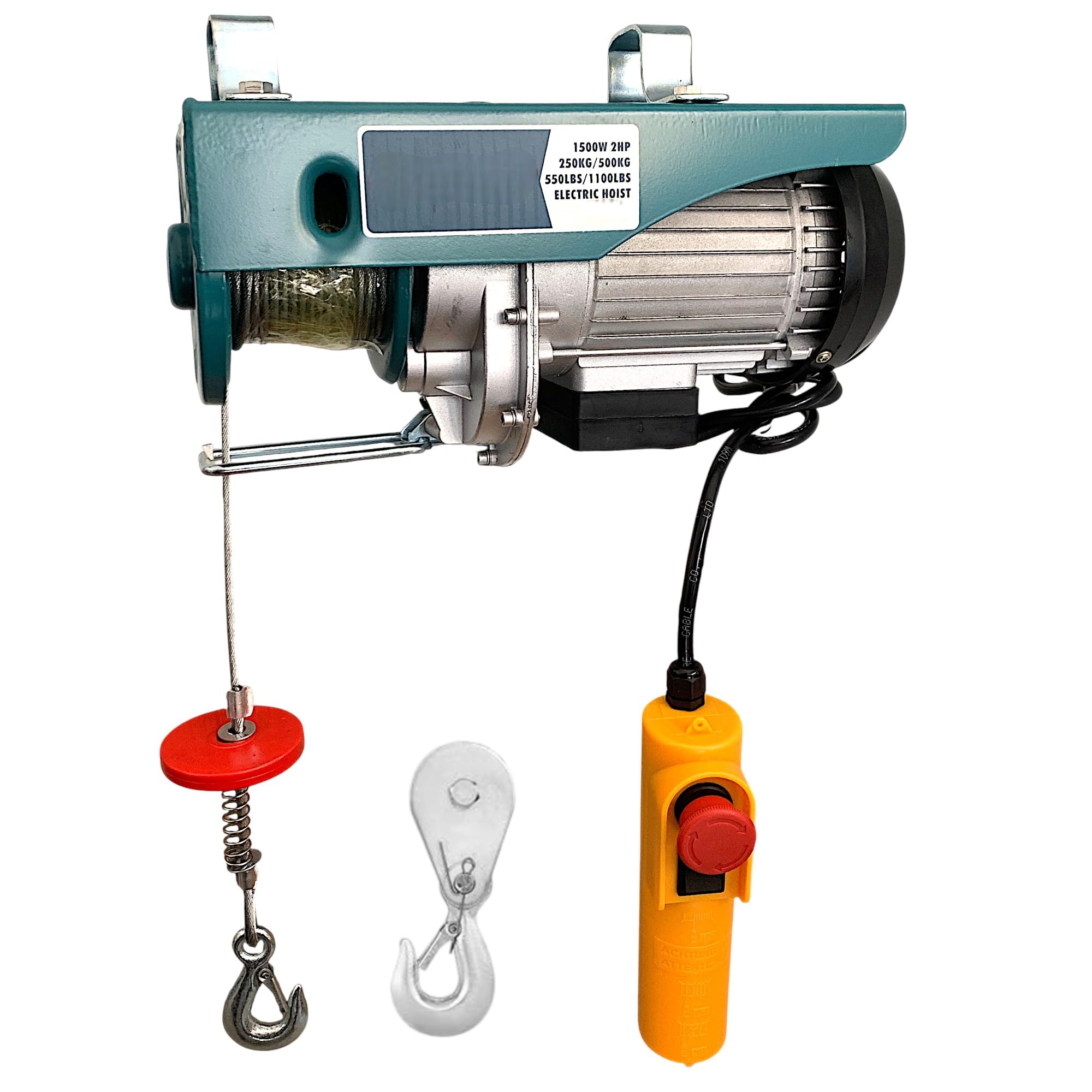 Argano Paranco Verricello Montacarichi Elettrico Portata Carico 125/250Kg 800W 1HP Cavo in Acciaio 18m Velocità di Sollevamento Fino a 10m/min Telecomando Cablato per uso Domestico e industriale