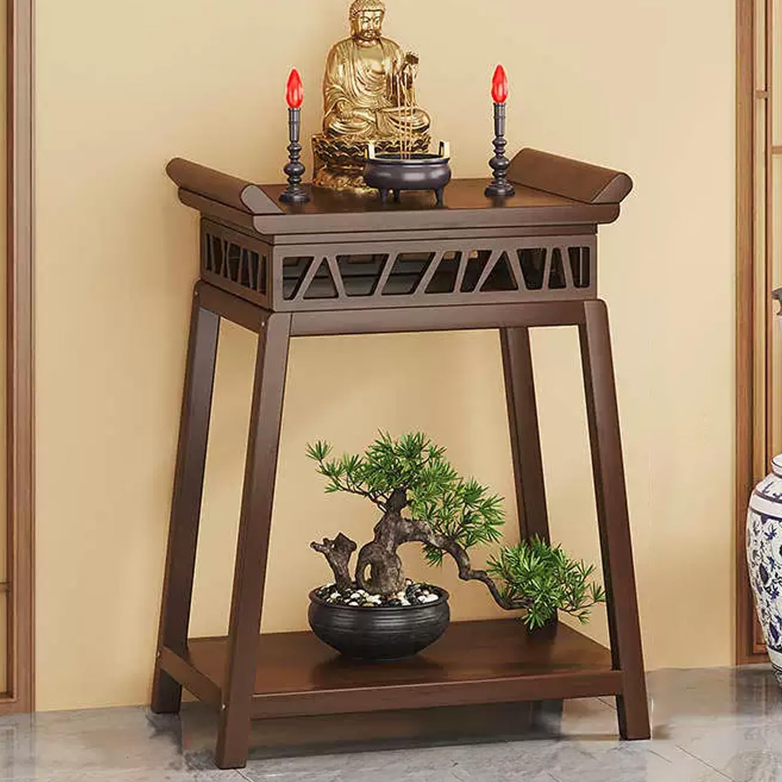 NHPJFDC Personal Shrine Altar Table, Buddhist Prayer Altar Cabinet, Meditation Shrine Table with Storage Shelf, Chinese Worship Cabinet for God Of Wealth(L58xW30xH74cm/22.8x11.8x29.1in)