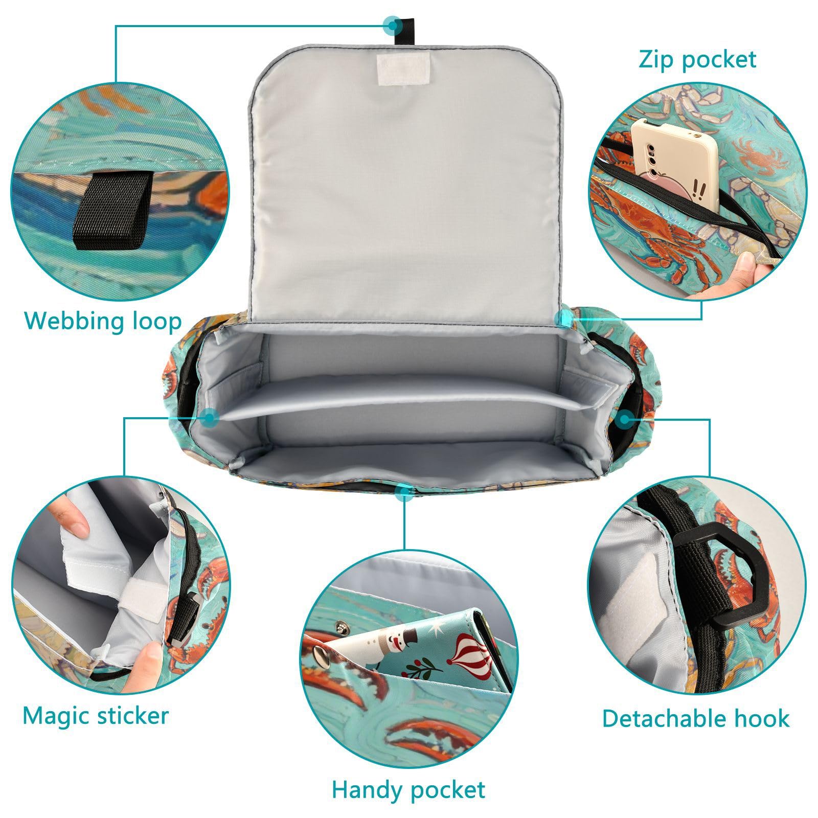 miaozhen Art Painting Green Crab stroller caddy organizer with cup holder large caddy magic sticker accesorios para coche de accesorios para bebé