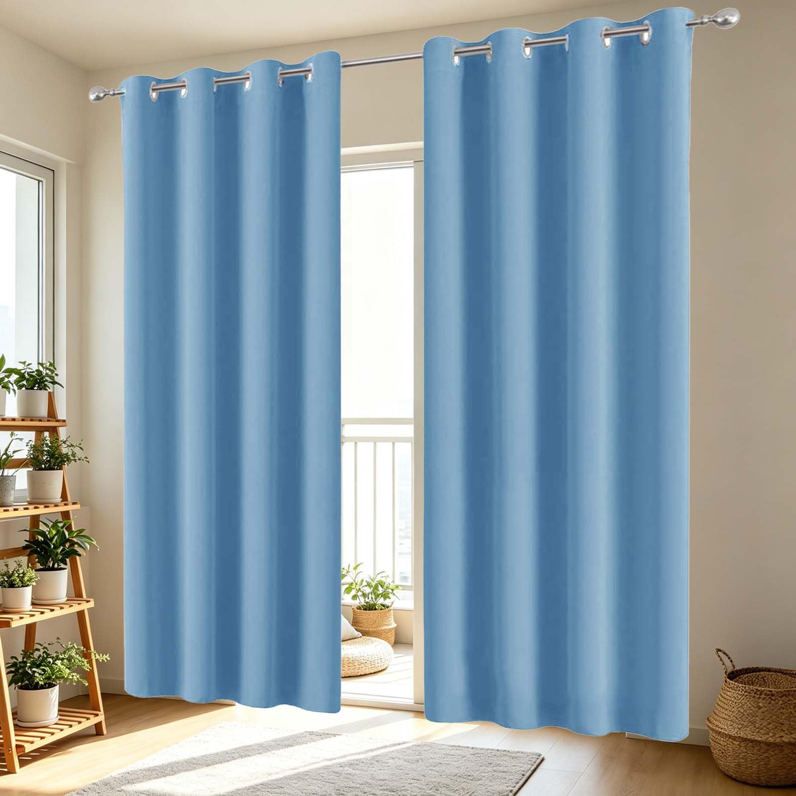 Zasłony Zaciemniające 60 x 190 cm Supermiękkie, Termoizolacyjne, Energooszczędne Osłony Okienne Z Izolacją Termiczną, Zasłony Zaciemniające Z Przelotkami Do Okna, Studia, jasnoniebieski
