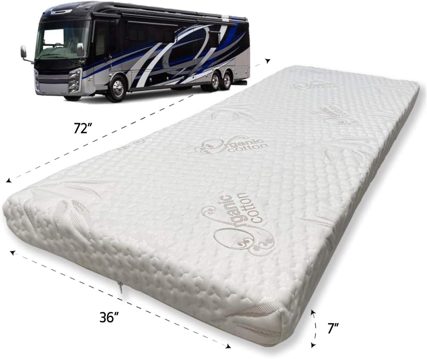 Foamma 7” x 36” x 72” Camper/RV Travel Gel Memory Foam Bunk Mattress, Organic Cotton Cover, Made in USA, Comfortable, Travel Trailer, CertiPUR-US Certified Foam