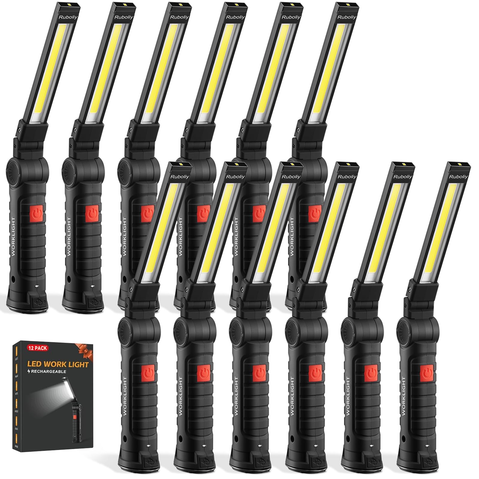 12Pack Magnetic Rechargeable LED Work Light/Flashlight for Mechanic