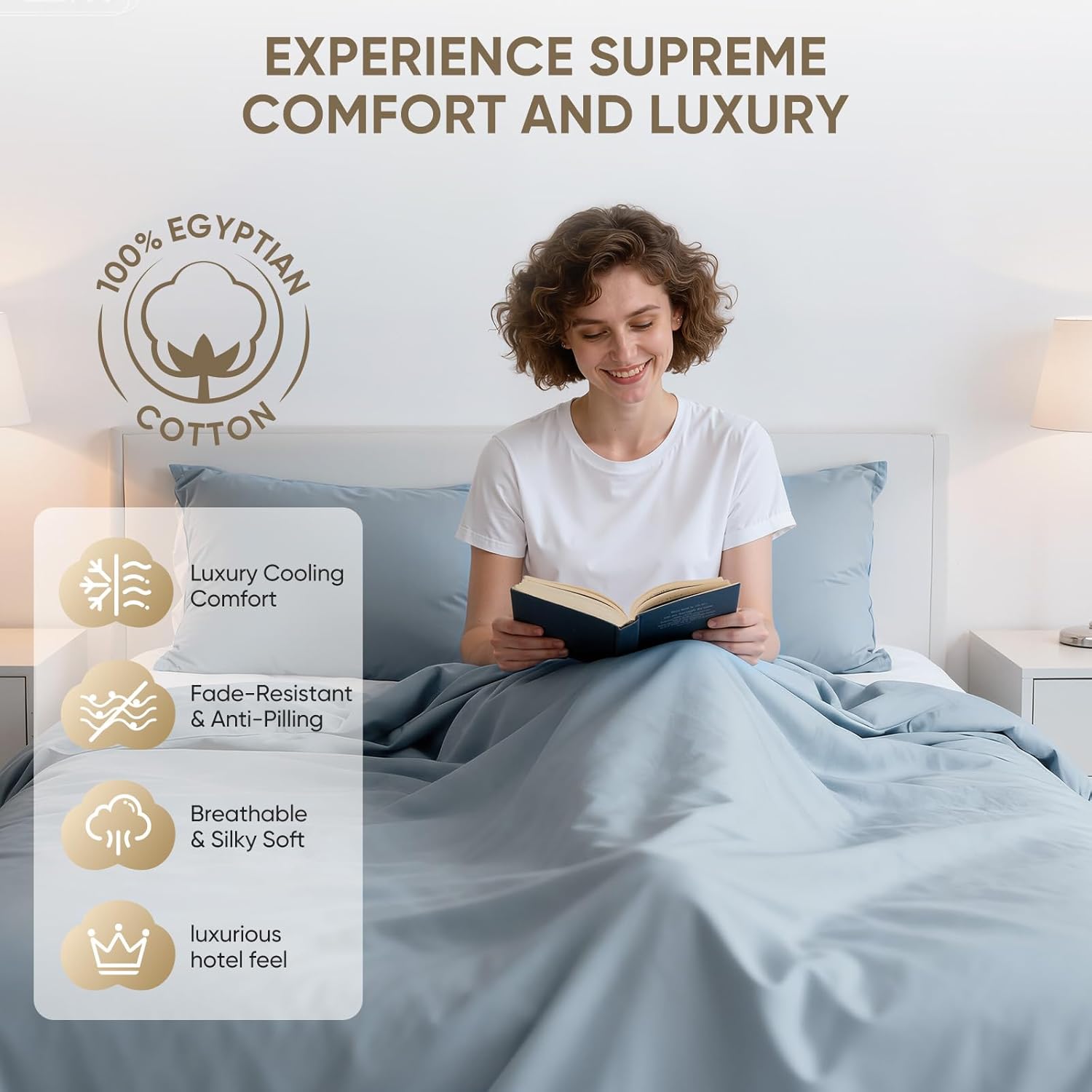 TWK 1200 Thread Count 100% Egyptian Cotton Sheets Bed Set,Thickness,Long-Lasting Durability,Resists Pilling,Deep Pocket Up to 18",with a Laundry Bag (French Blue, King) French Blue King