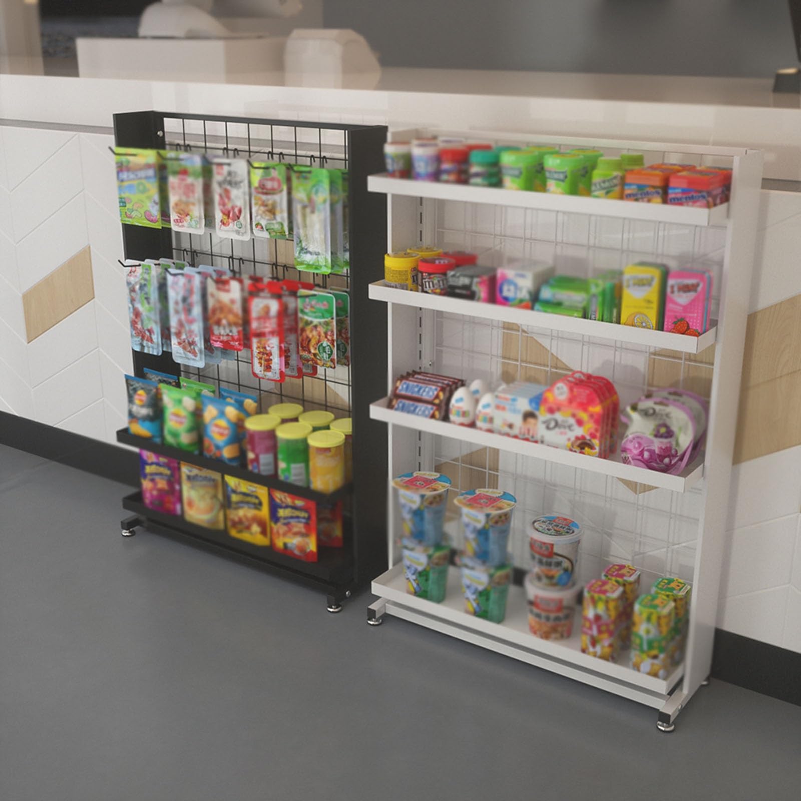 Scaffale per Snack, scaffale espositivo per supermercati Nero, Cestino portaogge-35 Pollici, scaffale portaoggetti in Acciaio per Farmacia Commerciale, salvaspazio e Facile da installare (Co