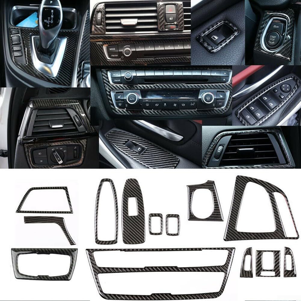 13 pezzi copertura per pannello interno in fibra di carbonio, rivestimento decorativo per interni per BMW Serie 3 4 F30 F34
