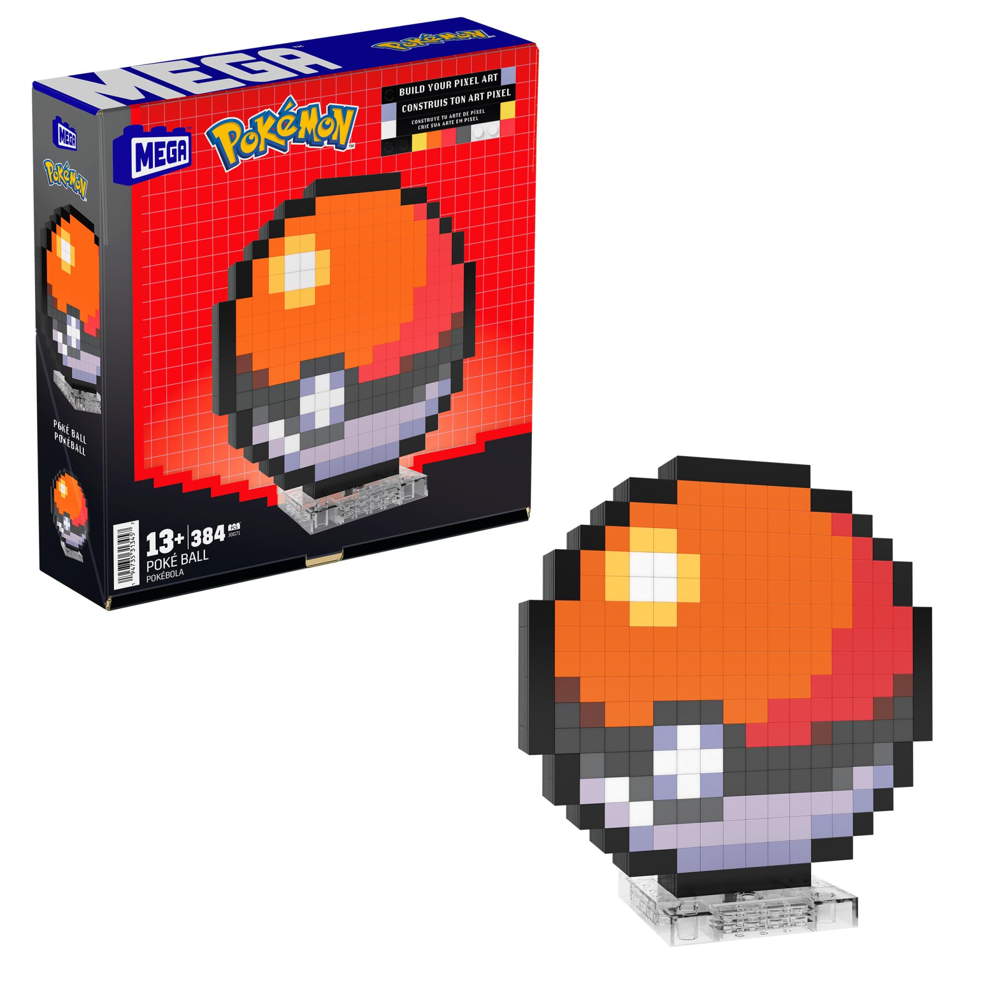 Mega Pokémon - Poké Ball Pixel Art, Set da Costruire con 381 Pezzi e Stile retrò pixelato, da esporre con Base Inclusa o da Appendere a Parete, Giocattolo per Collezionisti, 13+ Anni, JGG71