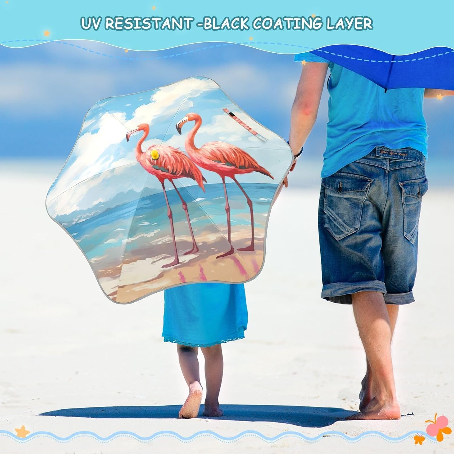 ODAWA Kid Umbrella Pink Flamingos Beach J Handle Golf Stick Umbrella