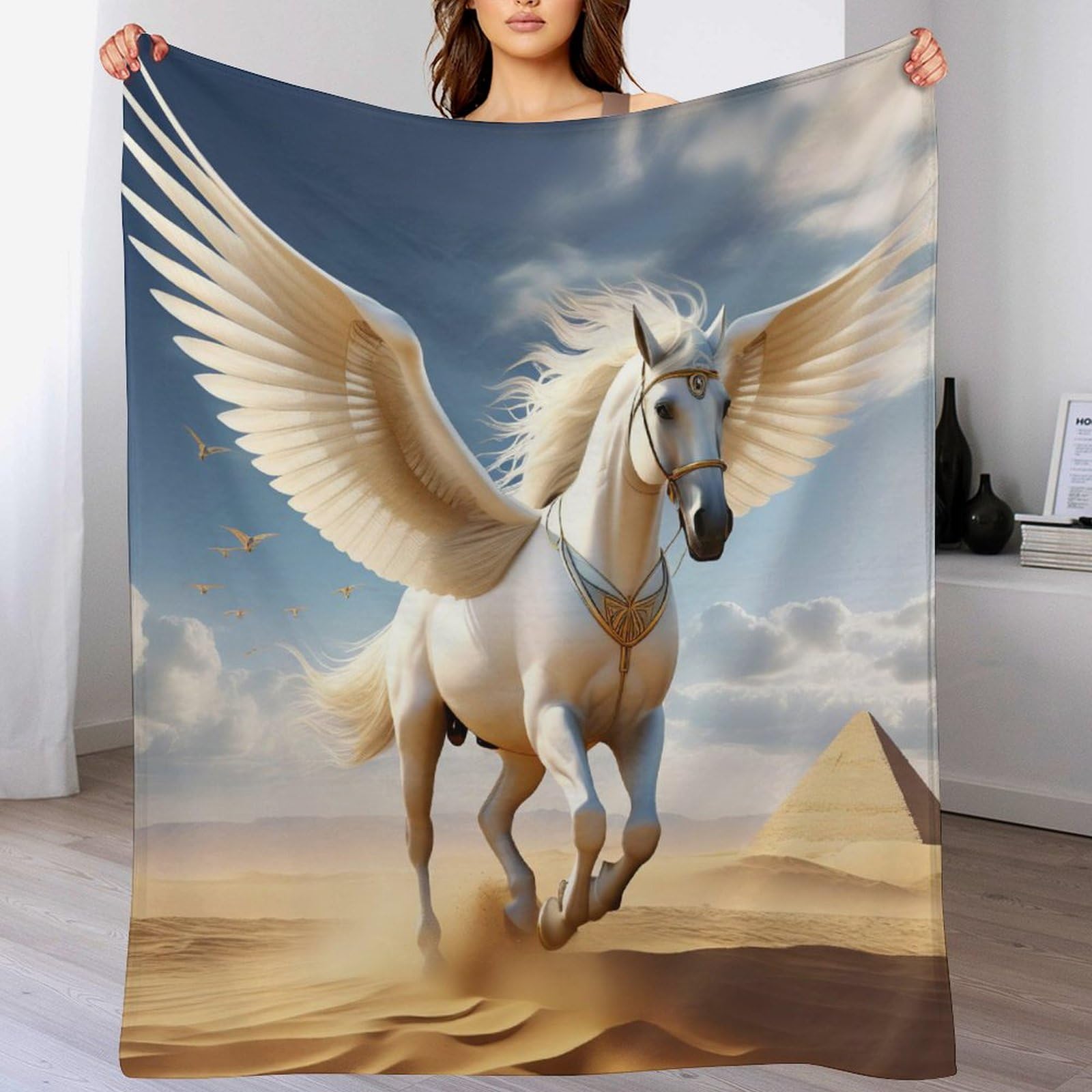 Couverture chaude et confortable en flanelle motif cheval pour lit