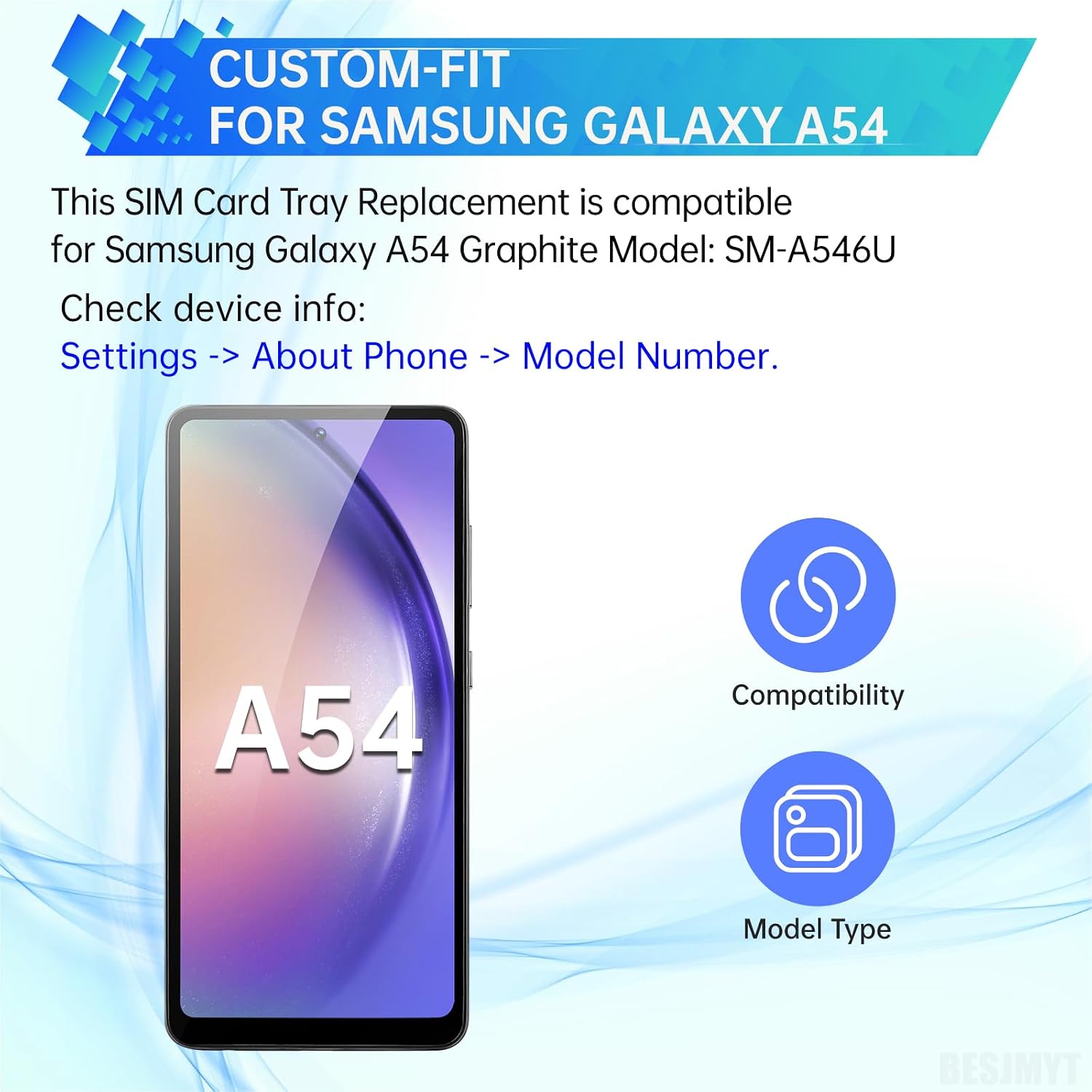 Sim Card Tray Replacement for Samsung Galaxy A54 Graphite | Card Tray Slot Holder Bracket Adapter Single SIM Version with Needle Ejector for A54 SM-A546U SM-A546U1