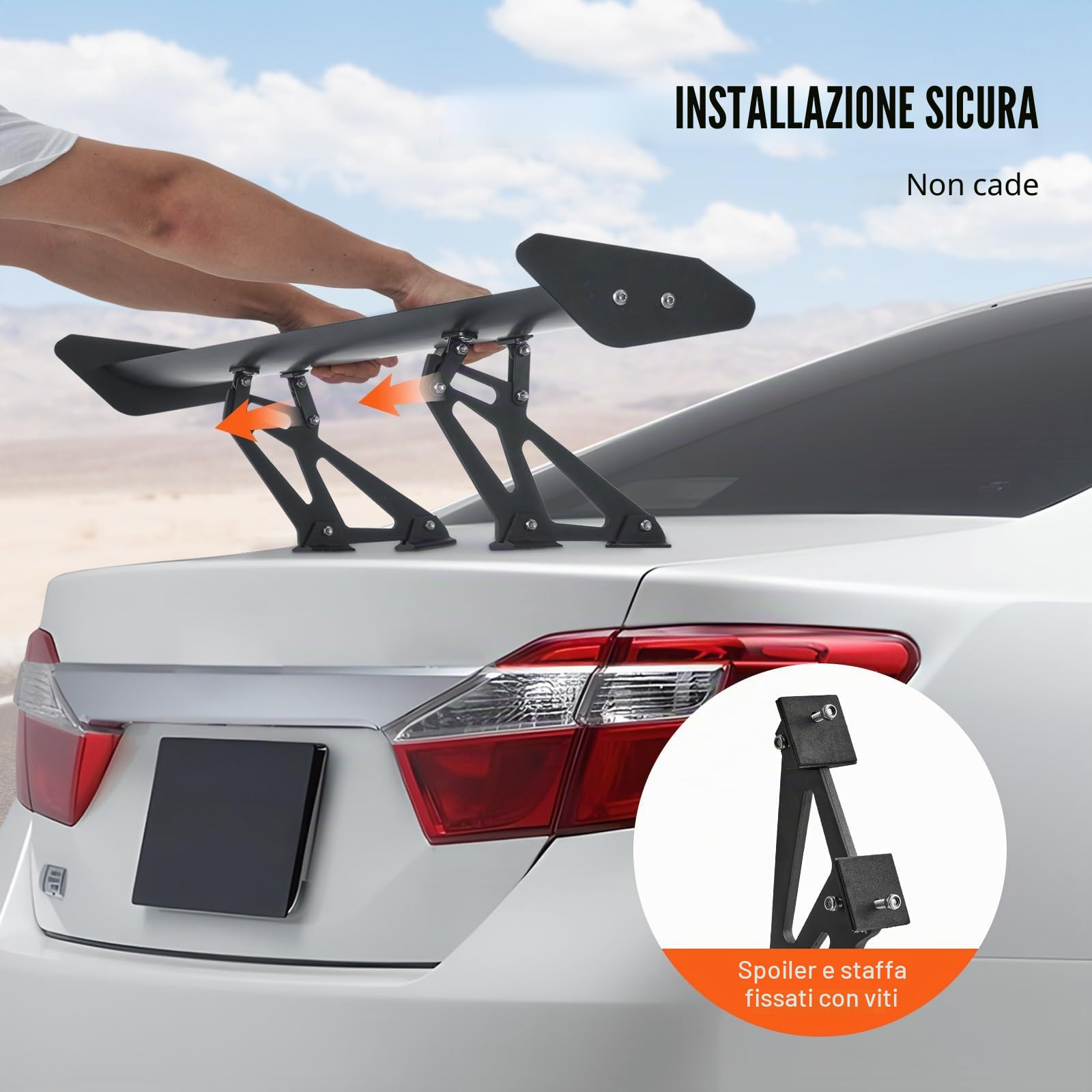 VEVOR GT Style Alette Spoiler, Spoiler Posteriori Universali da 1100 mm, con Ponte Singolo, Materiale in Alluminio Leggero Regolabile, Spoiler Posteriori per Auto, Ala da Deriva BGW/JDM Racing, Nero
