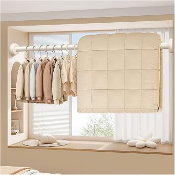 YXXSDP Wood Closet Rods for Hanging Clothes, Closet Shelves with Hanging Rod, Indoor Wooden Wall Mounted Clothes Drying Rack, Small Area for WardrobesWhite,130-157 inches3.3-4.0 m