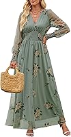 ANRABESS Women's Floral Maxi Dress 2025 V-Neck Puff Long Sleeve Flowy Boho Wedding Guest Tea Party Tulle Dress