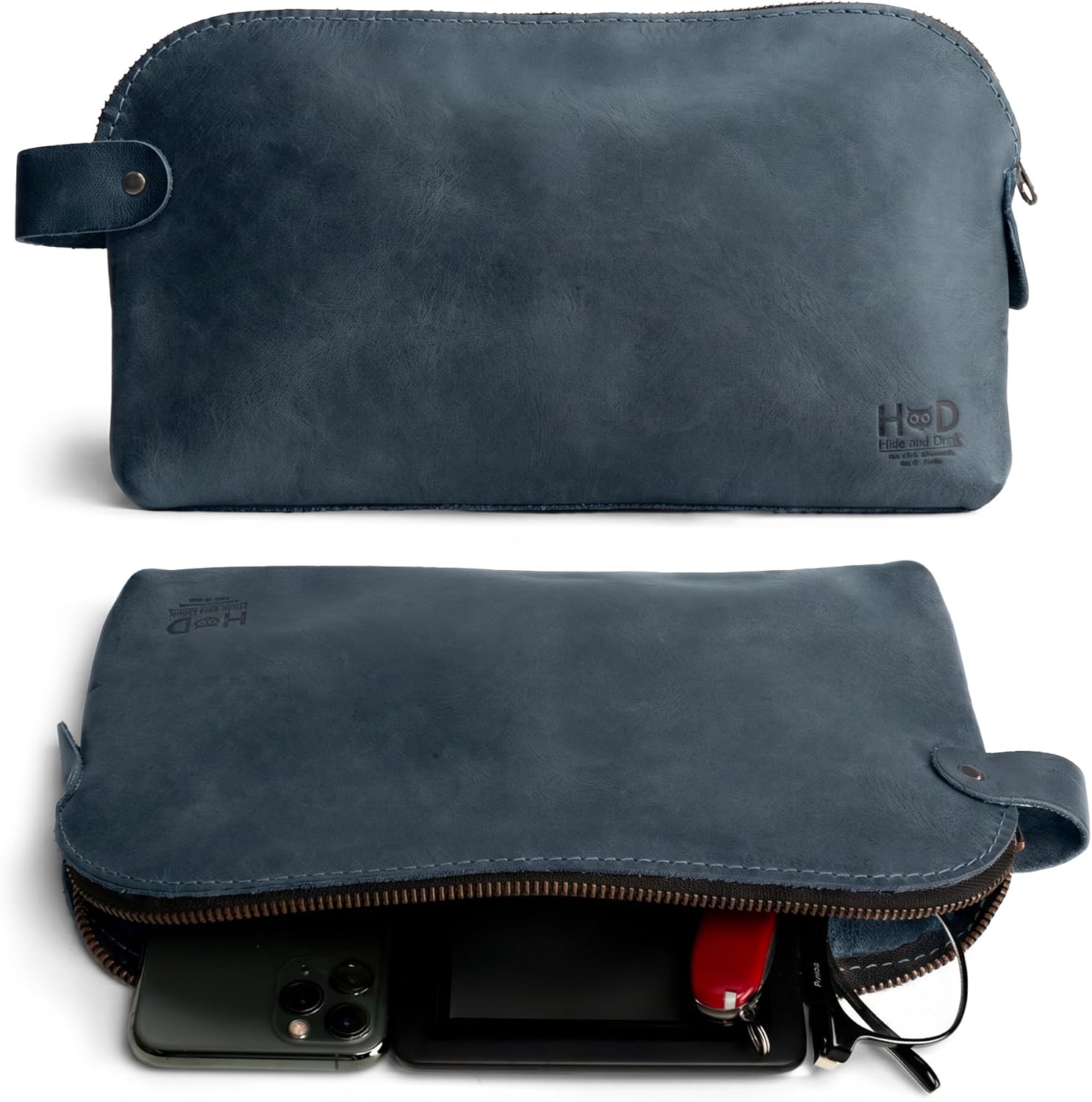 Hide & Drink, Large Rustic All Purpose Utility Bag for Cords & Chargers, Travel Bag, Multi-Purpose Bag, Full Grain Leather