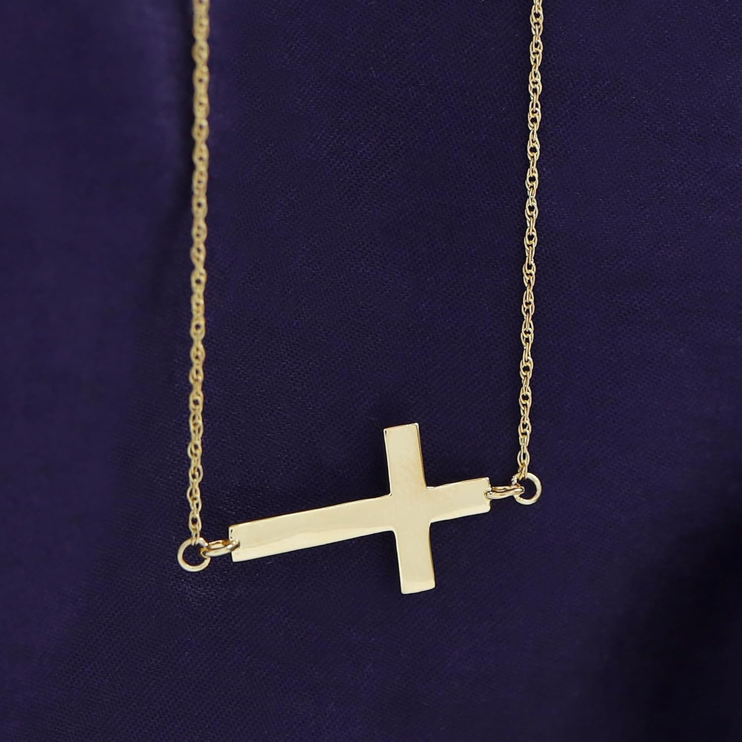 Sideways Cross Necklace Pendant in 10k Solid Gold or 14K Gold Plated Sterling Silver, Off Centered Christian Religious Jewelry Gift for Women with 18" Chain