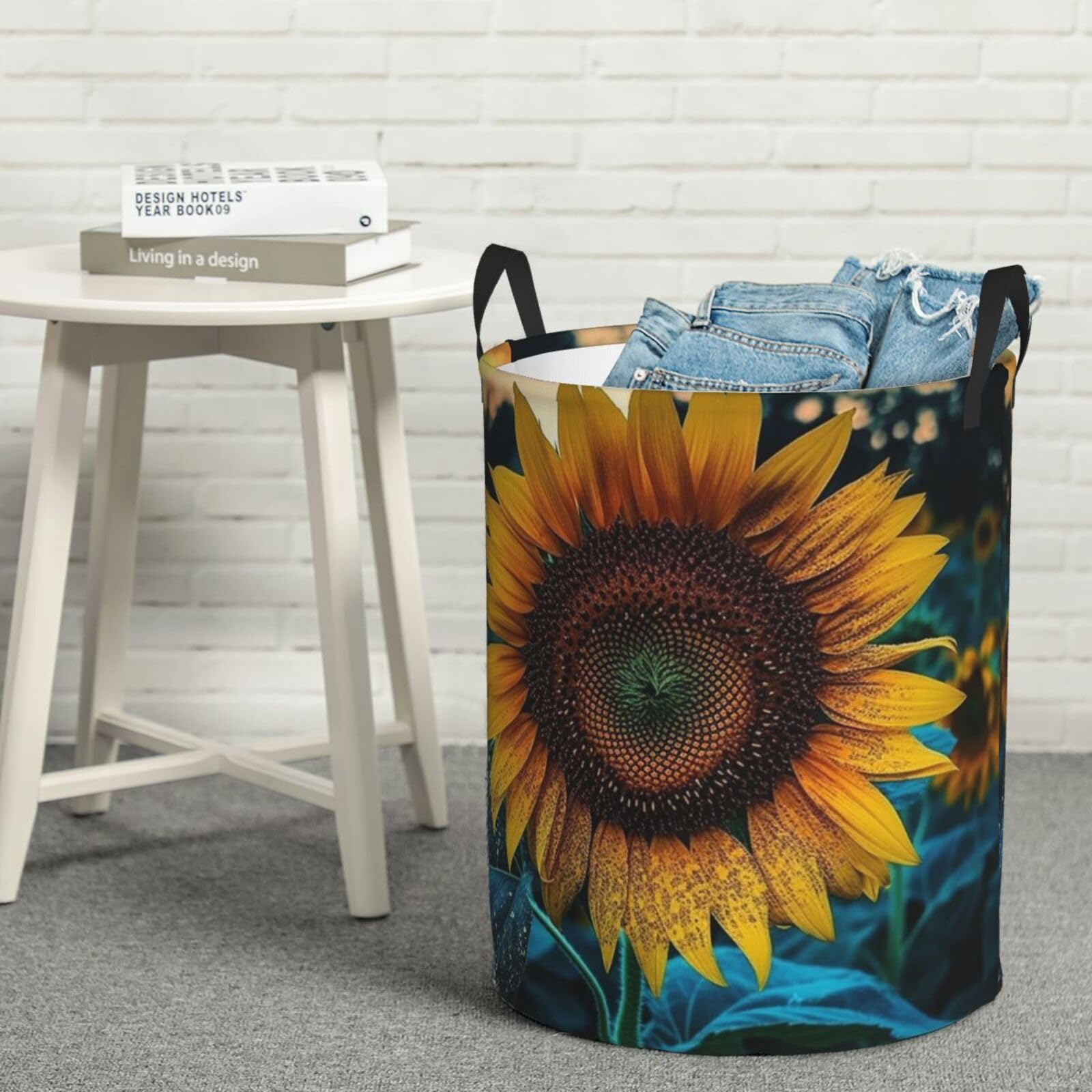 Fodpand Black The Most Beautiful Sunflower Laundry Basket With Handle, Freestanding Laundry Hamper, Collapsible Dirty Clothes Hamper, Waterproof Fabric Blanket Storage Basket Tall Toy Storage Bin Room Decor Medium