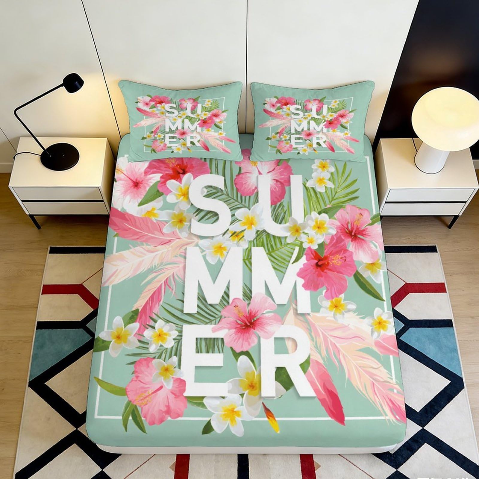 Decorative Fitted Sheet Summer Floral 3D Printed Bed Cover, Microfiber Soft Touch, Easy Care, Guest Room Bedding, Bedroom Decor, 118 chars 90x200x25cm