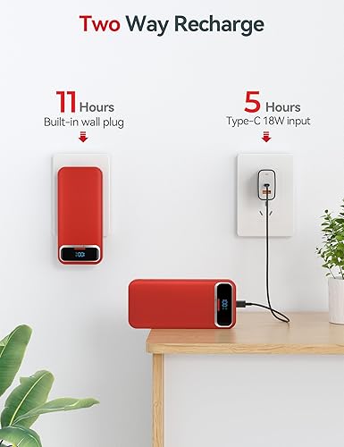 Miniatura 7 de Cargador portátil ligero de 20000 mAh con cables integrados y enchufe de pared de CA, batería de carga rápida PD20W USB-C, pantalla LED, cargador