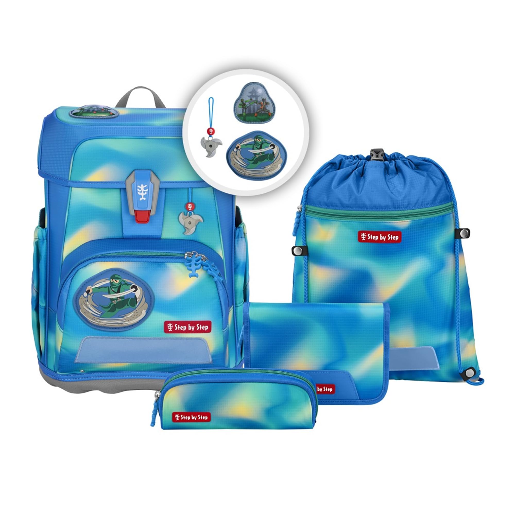 Step by Step Schulranzen-Set Cloud Flash Ninja Zazu 5-teilig, blau, Schmetterling
