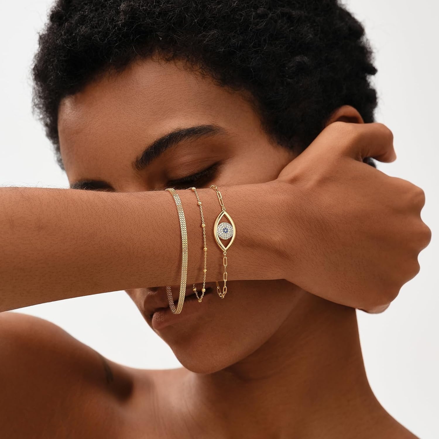 MEVECCO Gold Venice Chain Bracelets,14K Gold Plated Handmade Cute Emboss Spiral Figaro Link Chain Diamond Cut Dainty Bracelet for Women - Image 2