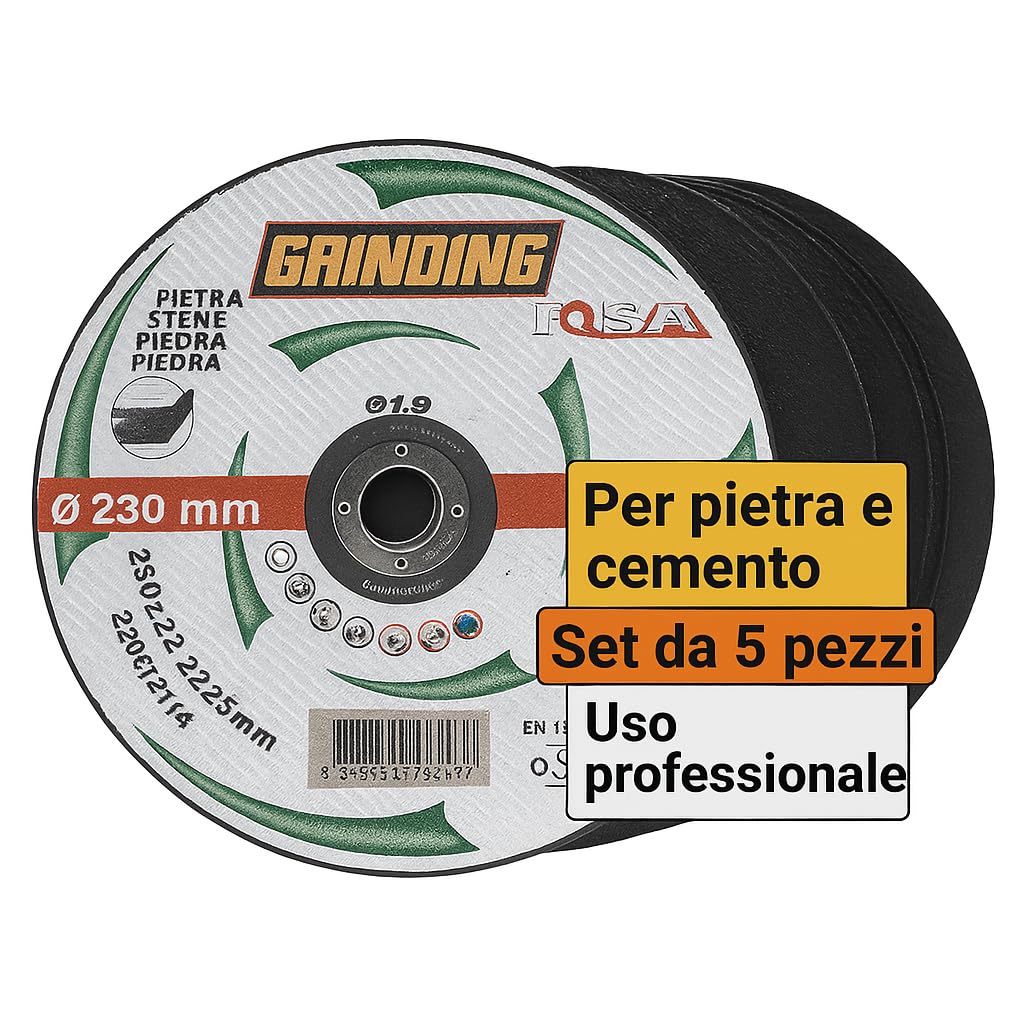Dischi per Taglio Pietra Ø 230 mm – Confezione da 5 Pezzi – Dischi Abrasivi Professionali per Smerigliatrice Angolare – LEMAG SRL