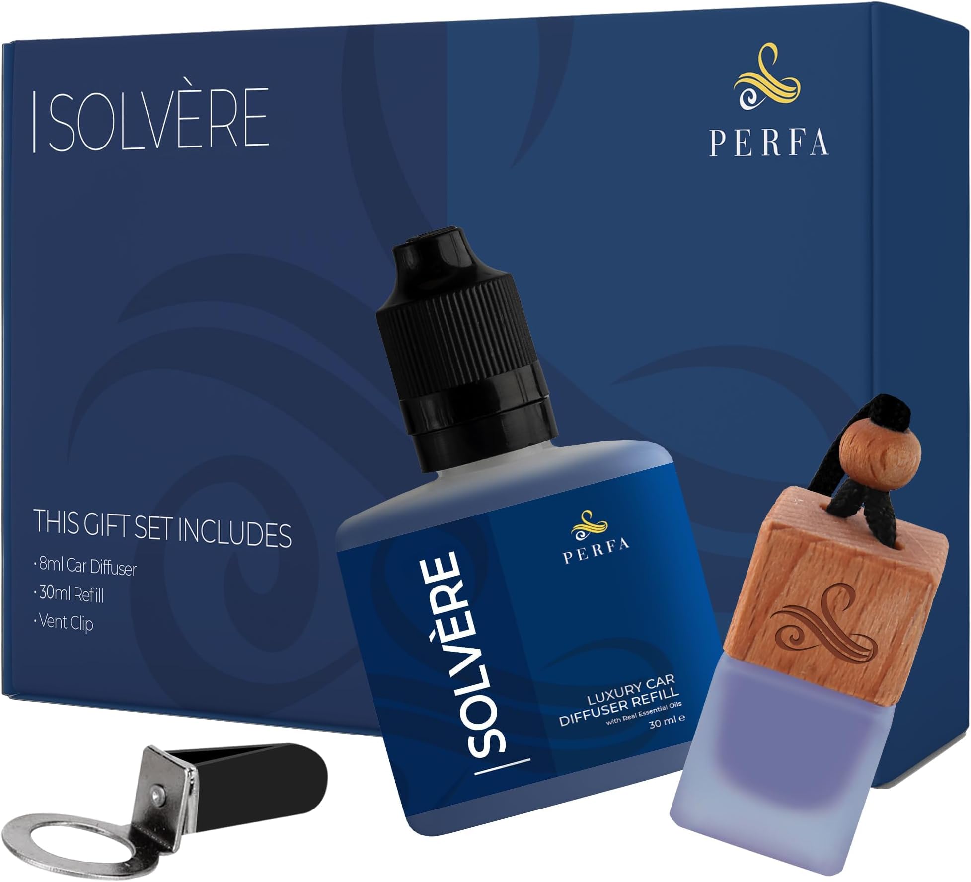 Car Air Freshener - Solvère Inspired Perfume Diffuser by Perfa | Luxury Fragrance - Long Lasting Freshness with Odor Eliminator Technology - Great for Any Vehicle - Gift Set