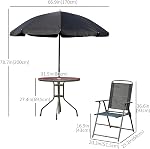 Outsunny 6 Ensemble de salle à manger Patio avec parapluie, mobilier extérieur avec table ronde et 4 Chaises pliantes pour jardin, pelouse, pont, noir