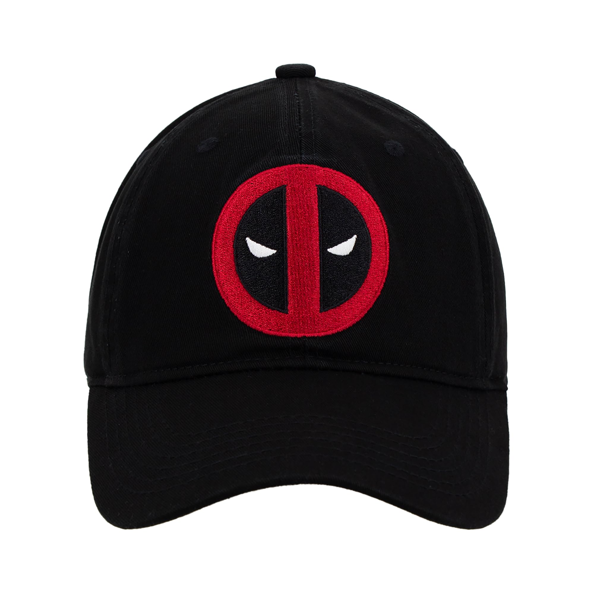Concept One Unisex Black - Marvel Deadpool Stitched Face Logo Cotton Adjustable Baseball Cap With Curved Edge, One Size, One Size