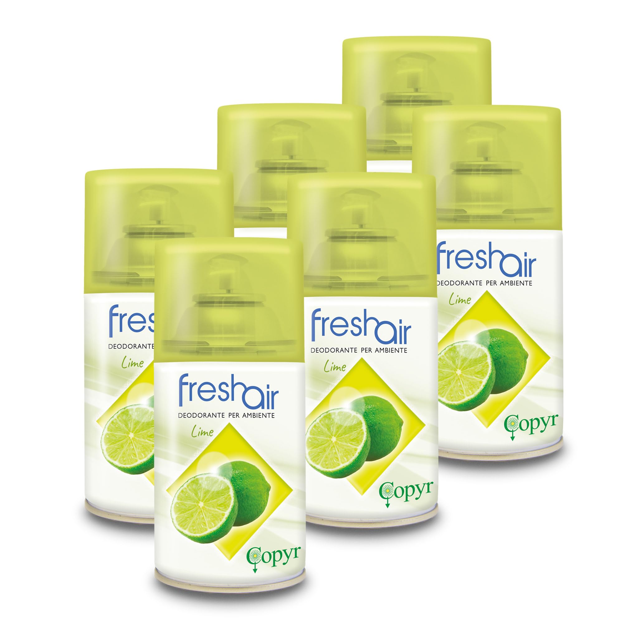Copyr Fresh Air Lime - Deodorante Ambiente Aerosol dalla Fragranza Fresca e Agrumata, 6 Bombole Spray da 250 ml - Profumatore per Ambienti Interni, Uffici, Ho.Re.Ca - Elimina Odori fino a 100 m3